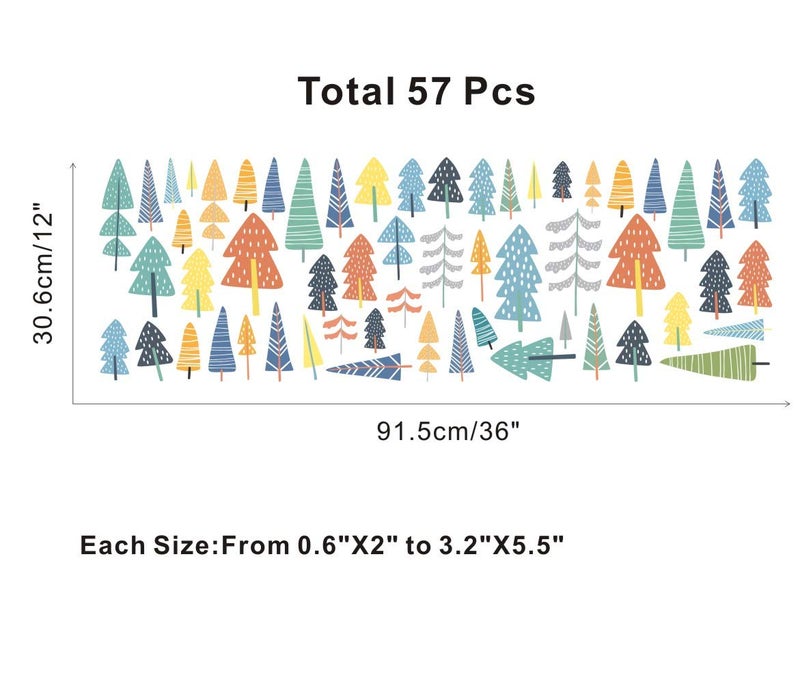 IARTTOP Colorful Woodland Forest Wall Sticker, Jungle Trees Decals 57pcs Multicolor Decals for Window Cling Decor, Classroom Nursery Decoration - Image 5